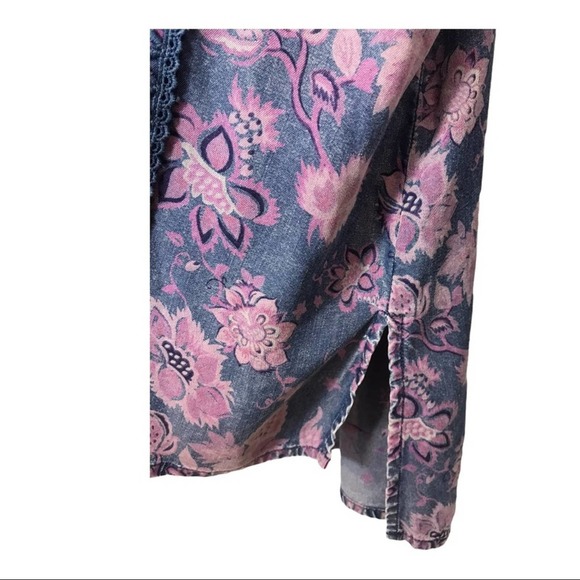 Standard Grace Floral Boho Blouse Chambray Lyocell oversized - Picture 6 of 8